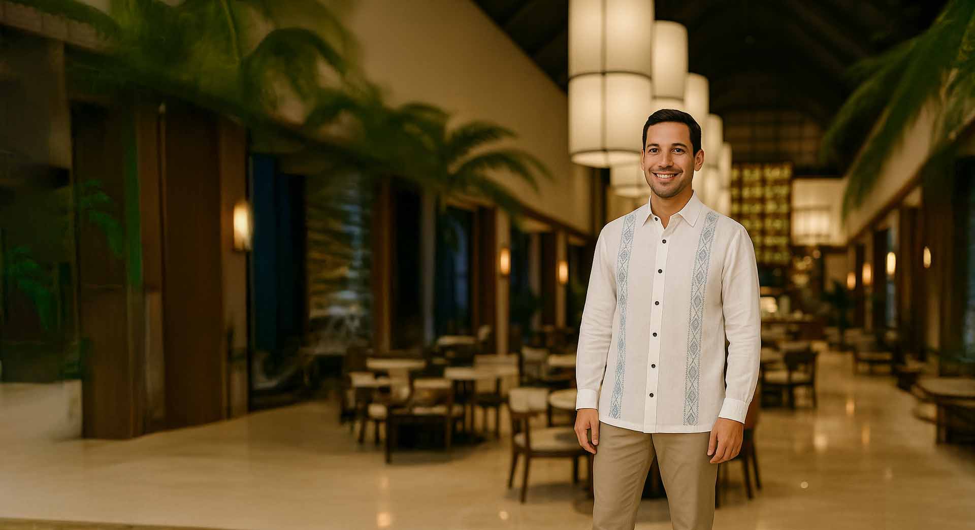Lobby y modelo con guayabera