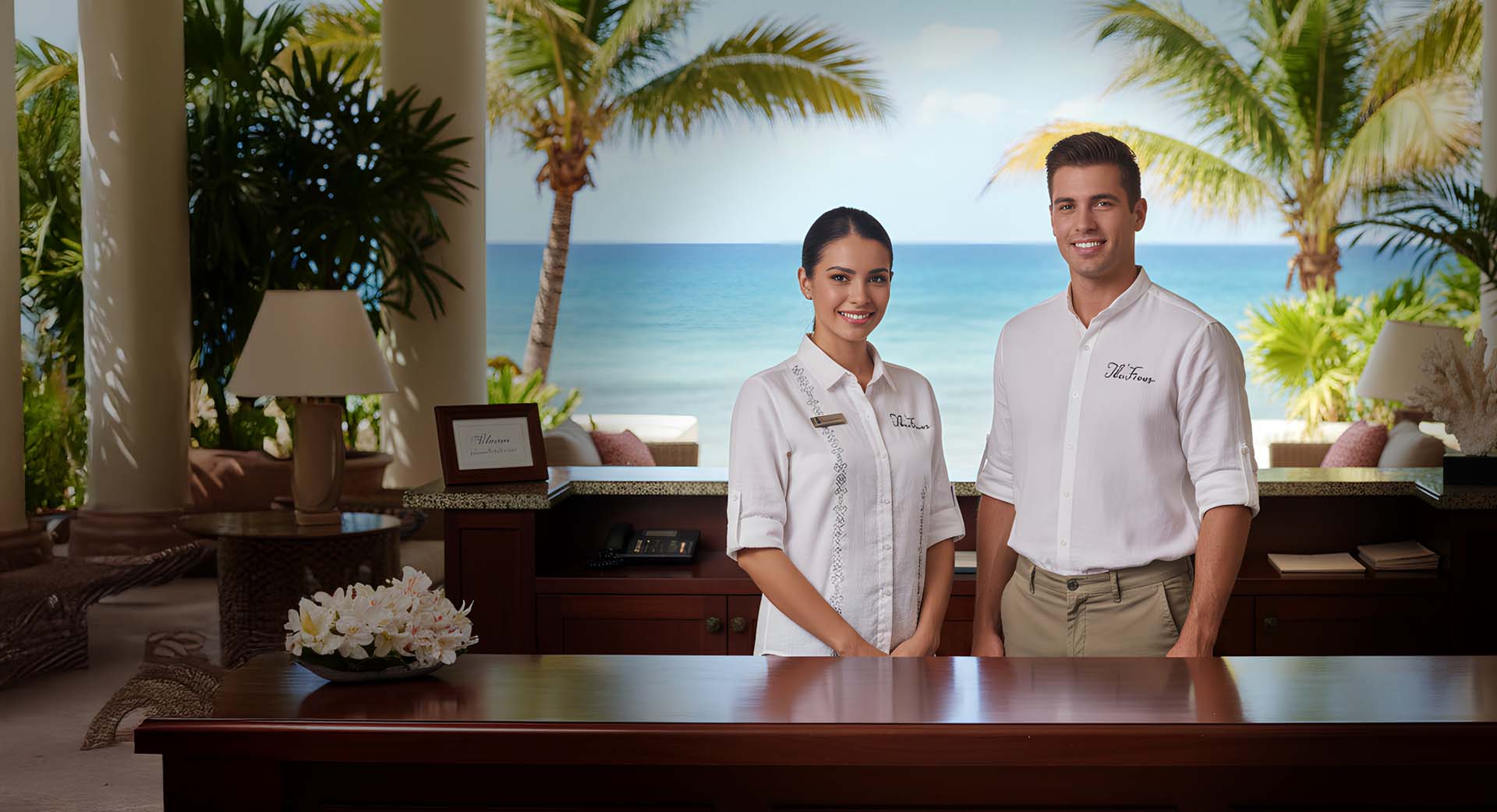 Lobby y modelo con guayabera