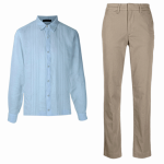 Blusa tipo guayabera y pantalón docker para uniformes para hoteles.