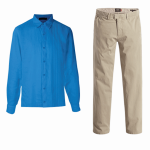 Camisa tipo guayabera y pantalón docker para uniformes para hoteles diurnos.